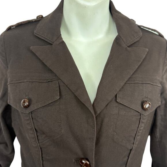 Diane von Furstenberg DVF Dark Brown Roll Tab Sleeve Jacket Cotton Stretch sz 4 - Picture 6 of 16